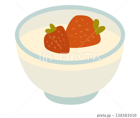 Delicious yogurt topped with ripe strawberries. Delicious yogurt topped with ripe strawberries. 138381010