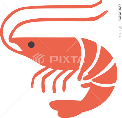 Simple shrimp icon in clean line style. Minimal seafood illustration perfect for restaurant menus, fish market graphics, packaging, and culinary design. Vector illustration Simple shrimp icon in clean line style. Minimal seafood illustration perfect for restaurant menus, fish market graphics, packaging, and culinary design. Vector illustration 138381027