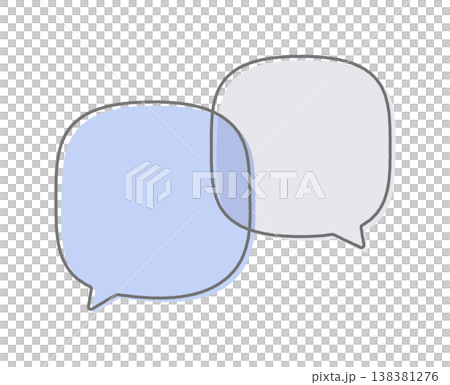 手描きの青とグレーの2つの重なった吹き出し -シンプルでおしゃれな文字フレームや会話のイメージ素材 138381276
