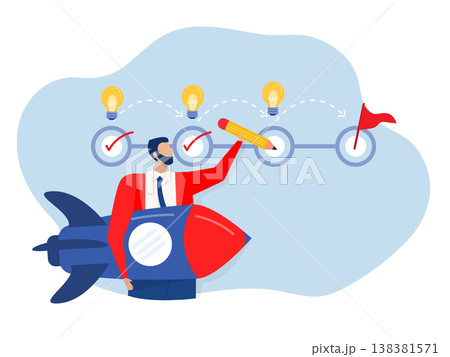 Roadmap check list ,Businessman genius skillful holding initiative rocket and lightbulb idea.reativity or motivation to develop and growth, startup plan,vector Roadmap check list ,Businessman genius skillful holding initiative rocket and lightbulb idea.reativity or motivation to develop and growth, startup plan,vector 138381571