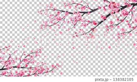 Watercolor Cherry blossom branches with falling pink sakura petals rectangular frame. Hand drawn Asian Japanese springtime illustration isolated from background for wedding, greeting, travel cards. Watercolor Cherry blossom branches with falling pink sakura petals rectangular frame. Hand drawn Asian Japanese springtime illustration isolated from background for wedding, greeting, travel cards. 138382105