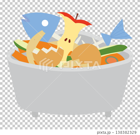 Illustration of food waste in a corner sink strainer Illustration of food waste in a corner sink strainer 138382329