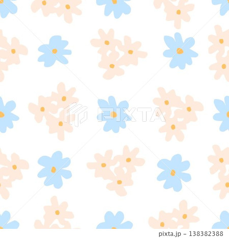 Simple delicate floral vector seamless pattern in pastel colors. Light pink, blue flowers on a white background. For fabric prints, bed linen, textiles. Simple delicate floral vector seamless pattern in pastel colors. Light pink, blue flowers on a white background. For fabric prints, bed linen, textiles. 138382388