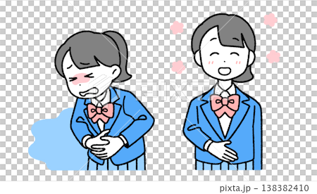 女の子のお腹の不調と改善イラストセット|生理・ストレス・健康 女の子のお腹の不調と改善イラストセット|生理・ストレス・健康 138382410