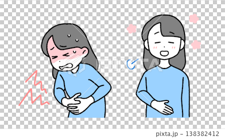 女性腹部不適及其緩解方法的插圖集 | 月經、便秘、醫療保健 女性腹部不適及其緩解方法的插圖集 | 月經、便秘、醫療保健 138382412