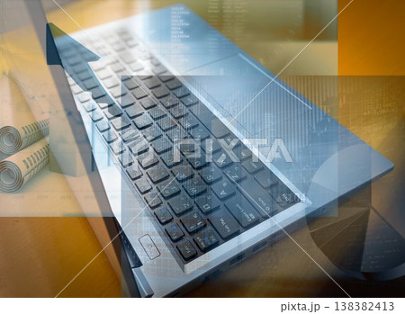 ノートパソコンと株価チャート 138382413