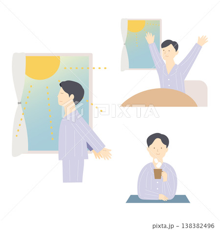 健康的な朝の習慣を送る男性のイラスト 138382496