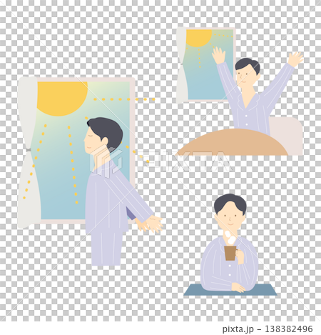 健康的な朝の習慣を送る男性のイラスト 138382496
