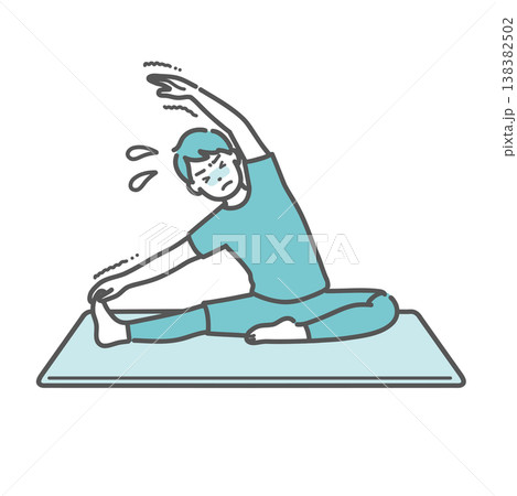 苦戦しながらストレッチをする体の硬い男性のイラスト 138382502