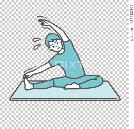 苦戦しながらストレッチをする体の硬い男性のイラスト 138382502