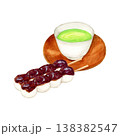 手描き水彩のあんだんご2本と茶托付き緑茶のイラスト 138382547