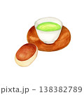 手描き水彩の栗まんじゅうと茶托付き緑茶のイラスト 138382789
