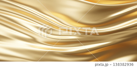Luxury golden silk fabric texture with elegant waves 3D render 138382936