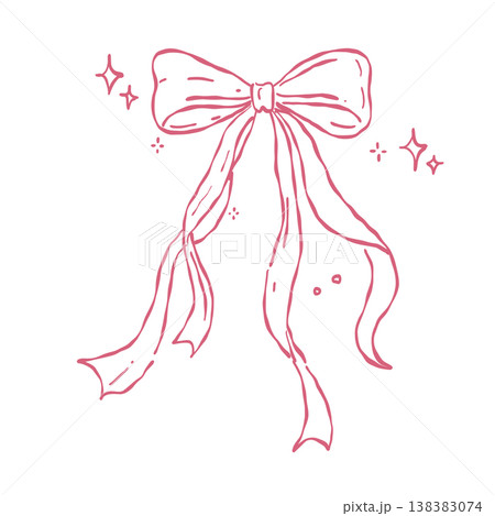 Elegant decorative ribbon bow romantic wedding decoration flowing ribbon bridal celebration ornament line art clipart 138383074