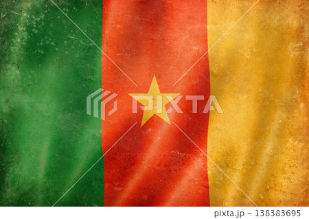 Old vintage flag of Cameroon, worn and stained 138383695