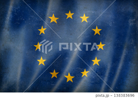 Old vintage flag of European Union, worn and stained Old vintage flag of European Union, worn and stained 138383696