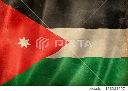 Old vintage flag of Jordan, worn and stained Old vintage flag of Jordan, worn and stained 138383697