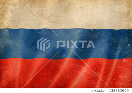 Old vintage flag of Russia, worn and stained 138383699
