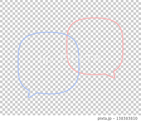Two hand-drawn speech bubbles in blue and pink lines - simple and stylish text frames, perfect for ratings or conversations. 138383810