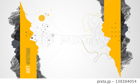 Trendy abstract wireframe background. Mountain art elements. Surface illustration. Vector. 138384054