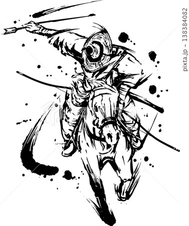 弓取りの墨絵イラスト 138384082
