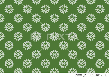 手描きの風の菊の花の背景　かわいい日本の和柄　シームレスパターン 138384204