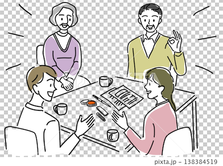 Family meeting where inheritance and other issues have been resolved (simple line drawing) Family meeting where inheritance and other issues have been resolved (simple line drawing) 138384519
