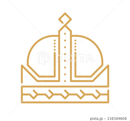 Monarch royalty luxury crown line icon or symbol. Prince or princess tiara graphic golden outline label, monarch royal power heraldic crown linear vector icon. Queen jewelry abstract symbol or emblem 138384608