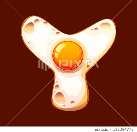 Cartoon cooked egg yolk breakfast kids ABC typeset, font letter Y. Cooked yolk and white kids ABC typeface letter, fried egg breakfast type vector font symbol. Omelette English alphabet sign 138384775