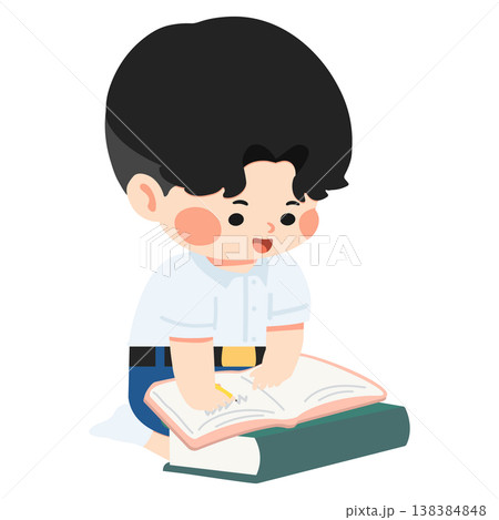Boy writing in notebook for study and learning Boy writing in notebook for study and learning 138384848