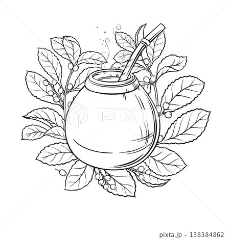 Mate Tea in Calabash Branch Outline Illustration. Mate Tea in Calabash Branch Outline Illustration. 138384862