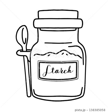 片栗粉の入った瓶のシンプルな線画イラスト 片栗粉の入った瓶のシンプルな線画イラスト 138385058