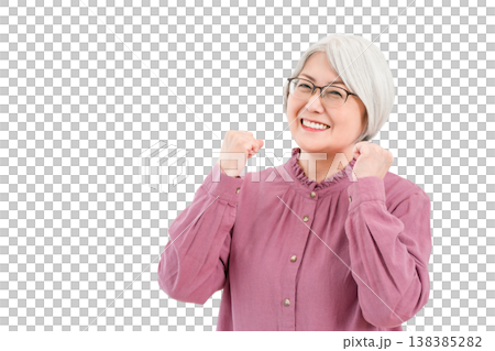 Smiling senior woman with gray and silver hair (fist pump, trying hard, rewarding, growth) Smiling senior woman with gray and silver hair (fist pump, trying hard, rewarding, growth) 138385282