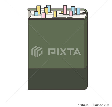 付箋がたくさんついた分厚い緑の本 138385706