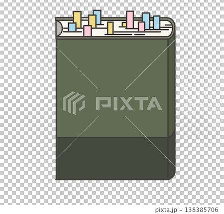 付箋がたくさんついた分厚い緑の本 138385706