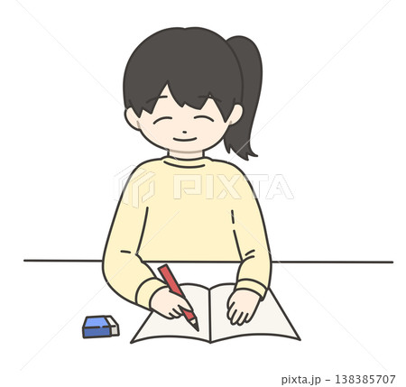 笑顔で勉強する女の子 138385707