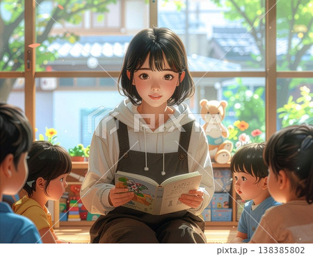 絵本を読む保育士 138385802
