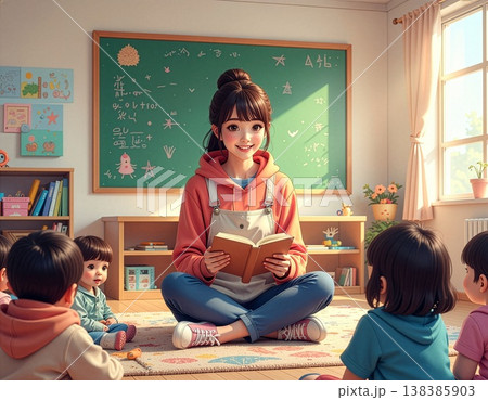 絵本を読む保育士 138385903