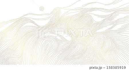 Abstract gold line mountain landscape, flowing waves,rising sun, minimalist Japanese style. Luxury vector background, desert dunes, ocean curves, zen scenery. Abstract gold line mountain landscape, flowing waves,rising sun, minimalist Japanese style. Luxury vector background, desert dunes, ocean curves, zen scenery. 138385919