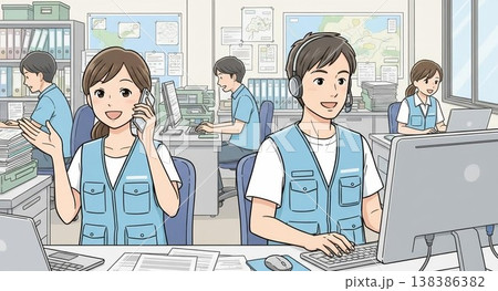 災害ボランティアセンターのスタッフ 災害ボランティアセンターのスタッフ 138386382