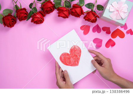 Handmade Mother's Day card with red heart and roses Handmade Mother's Day card with red heart and roses 138386496