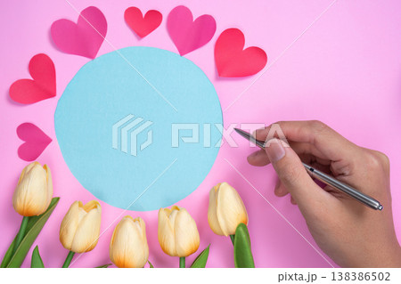 Mother's Day card design with tulips and hearts 138386502