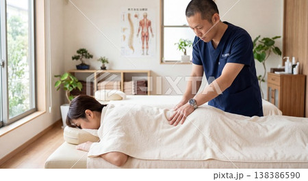 本格的な整骨院での腰痛治療|人体解剖図が見える診察室での的確な施術イメージ 本格的な整骨院での腰痛治療|人体解剖図が見える診察室での的確な施術イメージ 138386590