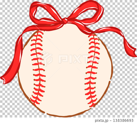 Coquette Preppy Baseball With Red Ribbon Bow Whimsical hand drawn Coquette Preppy Baseball With Red Ribbon Bow Whimsical hand drawn 138386693