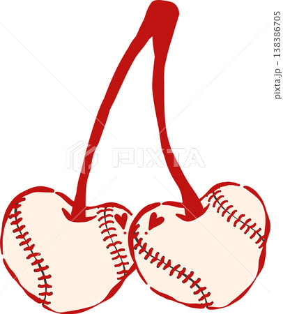 Coquette Baseball Cherry Heart Shaped Whimsical Hand Drawn Coquette Baseball Cherry Heart Shaped Whimsical Hand Drawn 138386705