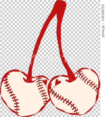 Coquette Baseball Cherry Heart Shaped Whimsical Hand Drawn Coquette Baseball Cherry Heart Shaped Whimsical Hand Drawn 138386705