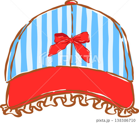 Striped Ruffled Baseball Cap with Red Bow Whimsical hand drawn Striped Ruffled Baseball Cap with Red Bow Whimsical hand drawn 138386710