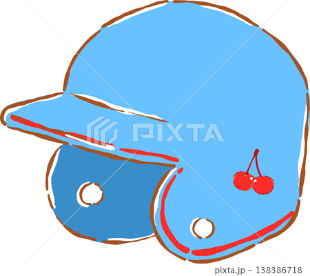 Cute Blue Baseball Helmet with Cherries Whimsical Hand Drawn Cute Blue Baseball Helmet with Cherries Whimsical Hand Drawn 138386718