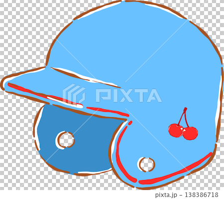 Cute Blue Baseball Helmet with Cherries Whimsical Hand Drawn Cute Blue Baseball Helmet with Cherries Whimsical Hand Drawn 138386718
