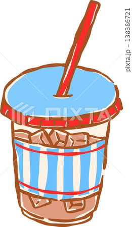 Hand drawn Iced Coffee Drink With Straw 138386721